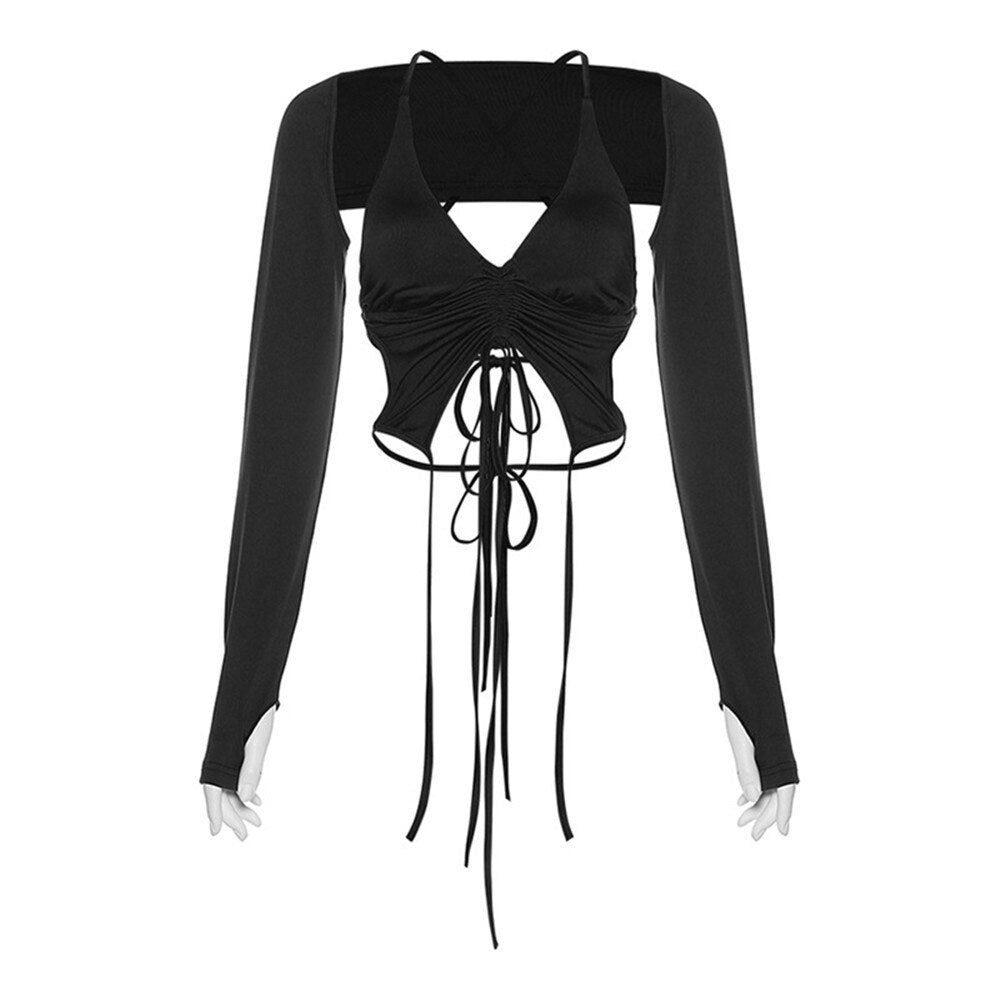 Women's Backless T-Shirts Y2K Crop Top Solid Casual Long Sleeve Sexy  Vintage Cut Out 2023 Summer Fashion